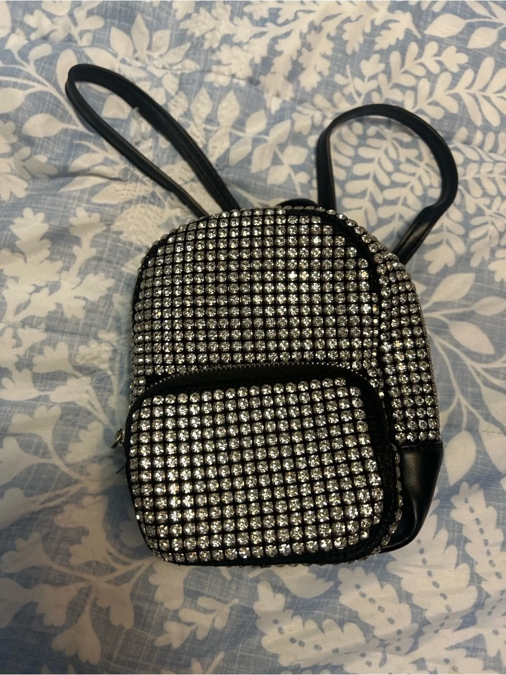 MMS Black Mini Backpack with Silver Rhinestones & Green Embellished Stone Purse